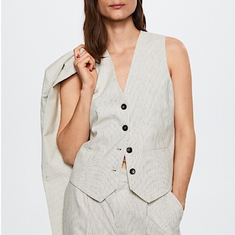 Mango MNG Tailored Linen Vest Plus Size XXL 2X Neutral Like New